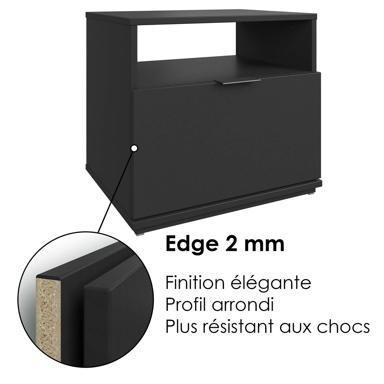SUA-V - Table de Nuit Ashton en Mélamine Thermofusionnée, Noir - Simple Boutique