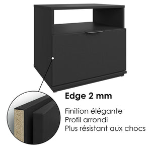 SUA-V - Table de Nuit Ashton en Mélamine Thermofusionnée, Noir - Simple Boutique