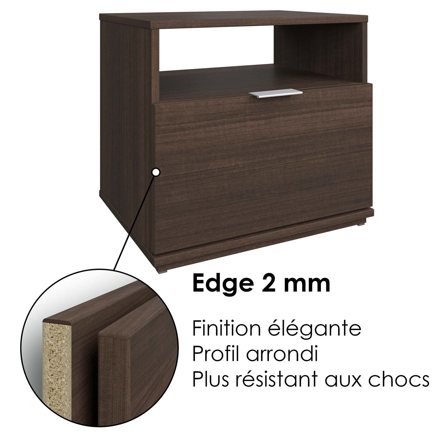 SUA-V - Table de Nuit Ashton en Mélamine Thermofusionnée, Tuxedo - Simple Boutique