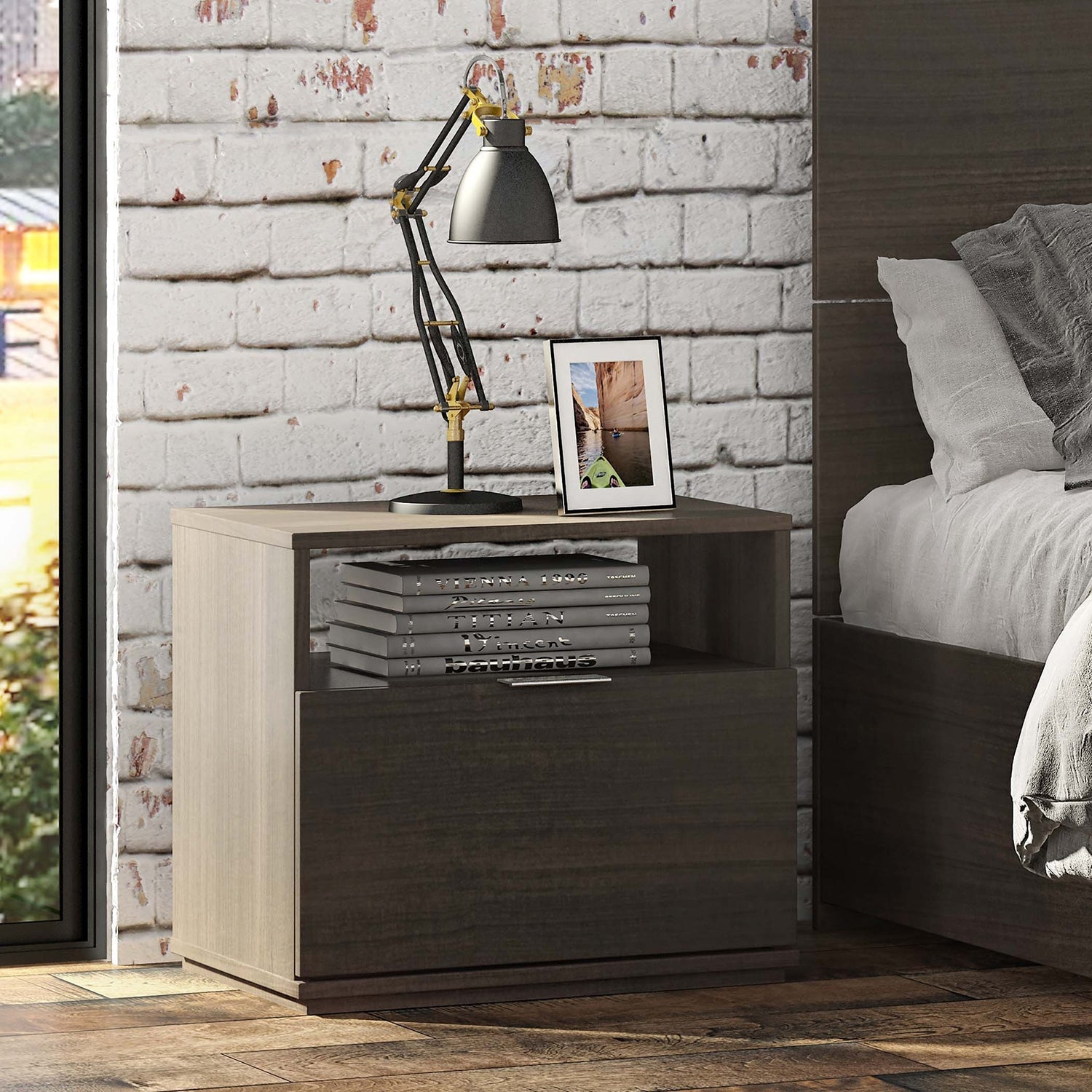 SUA-V - Table de Nuit Ashton en Mélamine Thermofusionnée, Tuxedo - Simple Boutique