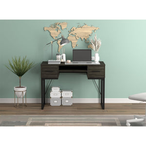 Safdie & Co Bureau d'ordinateur 42.5" de Long avec 2 Tiroirs pour Bureau à Domicile et Petits Espaces, Idéal pour Écrire, Gris Foncé et Métal Noir - Simple Boutique