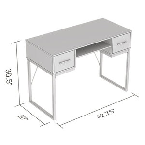 Safdie & Co Bureau d'ordinateur 42.5" de Long avec 2 Tiroirs pour Bureau à Domicile et Petits Espaces, Idéal pour Écrire, Gris Foncé et Métal Noir - Simple Boutique
