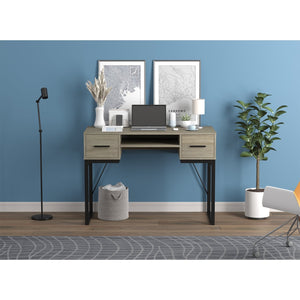 Safdie & Co Bureau d'ordinateur 42.5" de Long avec 2 Tiroirs pour Bureau à Domicile et Petits Espaces, Idéal pour Écrire, Taupe Foncé et Métal Noir - Simple Boutique