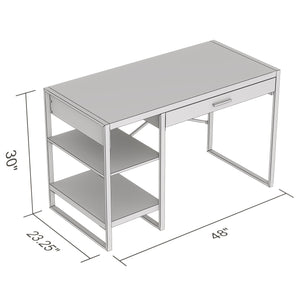 Safdie & Co Bureau d'ordinateur 47.65" de Long avec 1 Tiroir et 2 Tablettes pour Bureau à Domicile et Petits Espaces, Idéal pour Écrire, Taupe Foncé et Métal Noir - Simple Boutique