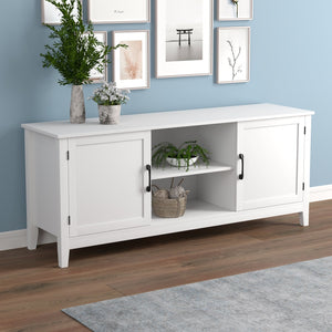 Safdie & Co Meuble TV, 58" de Long avec 2 Portes Fermées et 2 Tablettes pour Salon, Blanc - Simple Boutique