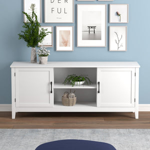 Safdie & Co Meuble TV, 58" de Long avec 2 Portes Fermées et 2 Tablettes pour Salon, Blanc - Simple Boutique