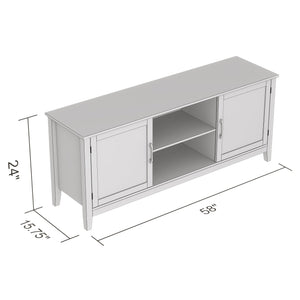 Safdie & Co Meuble TV, 58" de Long avec 2 Portes Fermées et 2 Tablettes pour Salon, Blanc - Simple Boutique