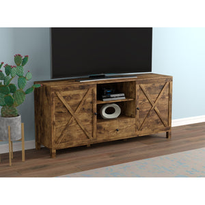 Safdie & Co Meuble TV, 58" de Long avec 4 Tablettes et 1 Tiroir pour Salon, Apparence Bois Recyclé Brun - Simple Boutique