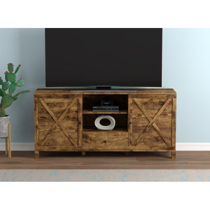 Safdie & Co Meuble TV, 58" de Long avec 4 Tablettes et 1 Tiroir pour Salon, Apparence Bois Recyclé Brun - Simple Boutique
