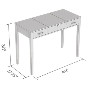 Safdie & Co Vanité, Table Multifonction 40" de Long avec 2 Tiroirs et Miroir Rabattable, Blanc - Simple Boutique