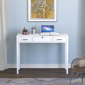Safdie & Co Vanité, Table Multifonction 40" de Long avec 2 Tiroirs et Miroir Rabattable, Blanc - Simple Boutique