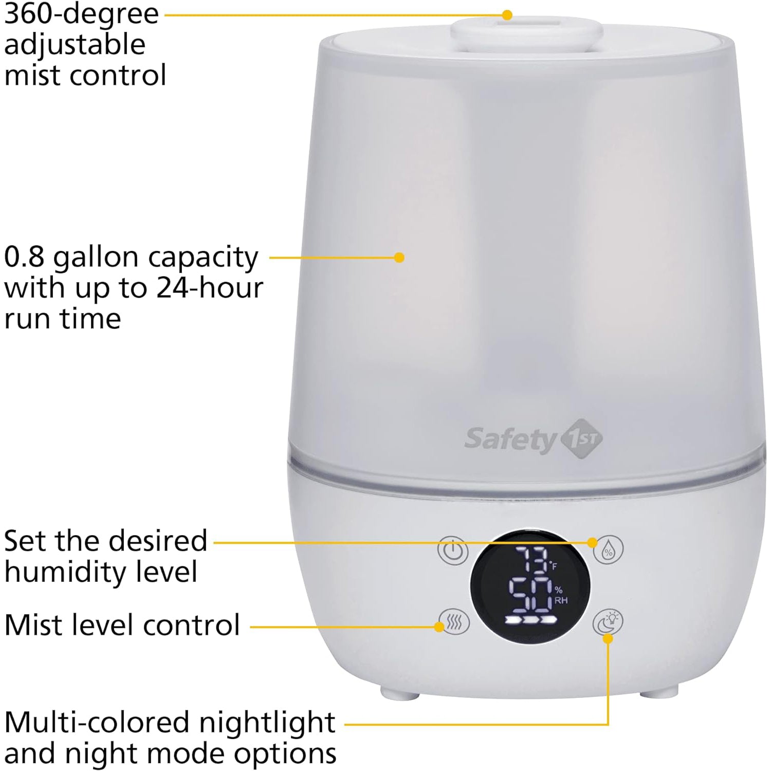 Safety 1st - Humidificateur Sans Filtre, Detecte la Température et Le Niveau D'humidité, Blanc - Simple Boutique