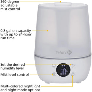 Safety 1st - Humidificateur Sans Filtre, Detecte la Température et Le Niveau D'humidité, Blanc - Simple Boutique