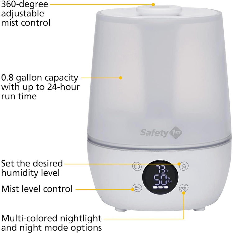Safety 1st - Humidificateur Sans Filtre, Detecte la Température et Le Niveau D'humidité, Blanc - Simple Boutique