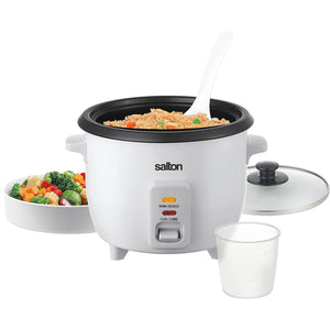 Salton - Cuiseur à Riz, Capacité de 6 Tasses, Bol de cuisson Antiadhésif Amovible, 300 Watts, Blanc - Simple Boutique