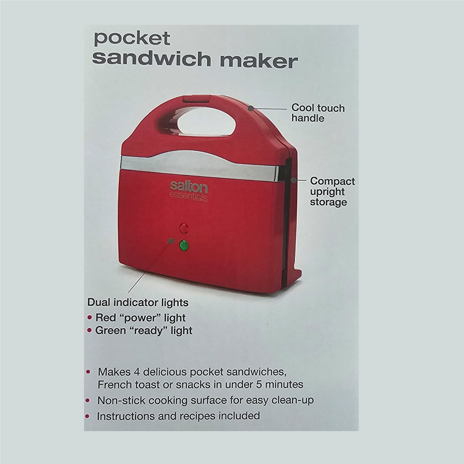 Salton Essentials - Gril à Sandwich Compact avec Suface de Cuisson Anti-Adhésive, Rouge - Simple Boutique