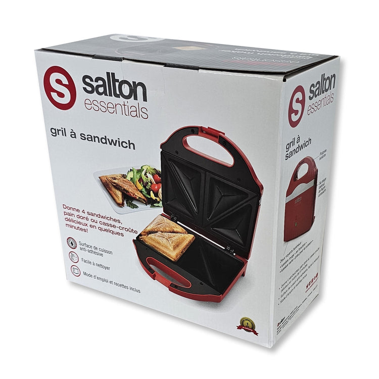 Salton Essentials - Gril à Sandwich Compact avec Suface de Cuisson Anti-Adhésive, Rouge - Simple Boutique