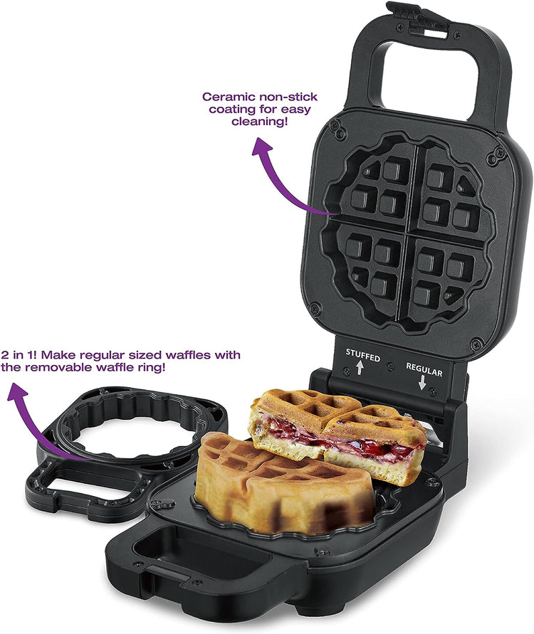 Salton - Gaufrier pour Gaufre Avec ou Sans Garniture, Revêtement en Céramique, Noir - Simple Boutique