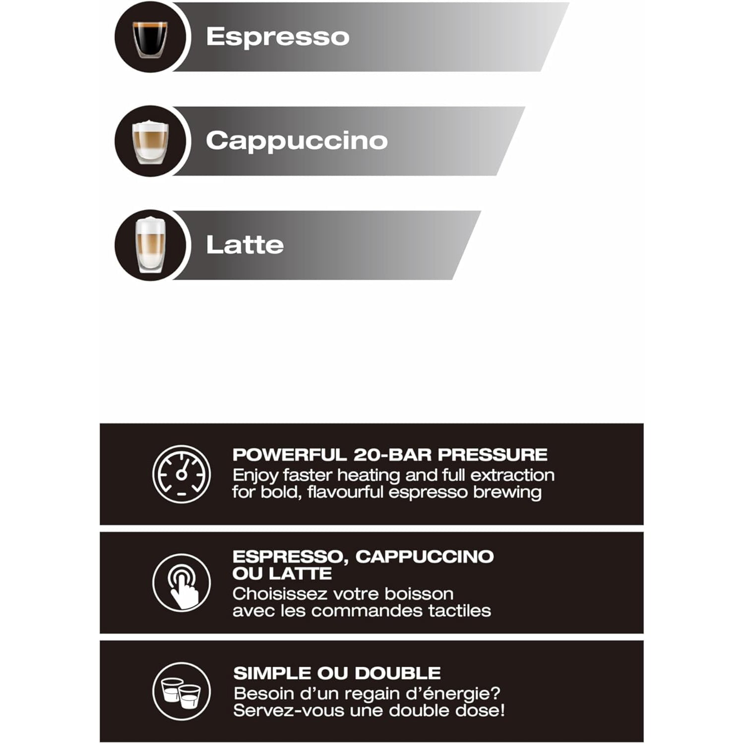 Salton - Machine à Expresso Barista+ 3 en 1, Recipient à Lait Amovible, Acier Inoxydable - Simple Boutique