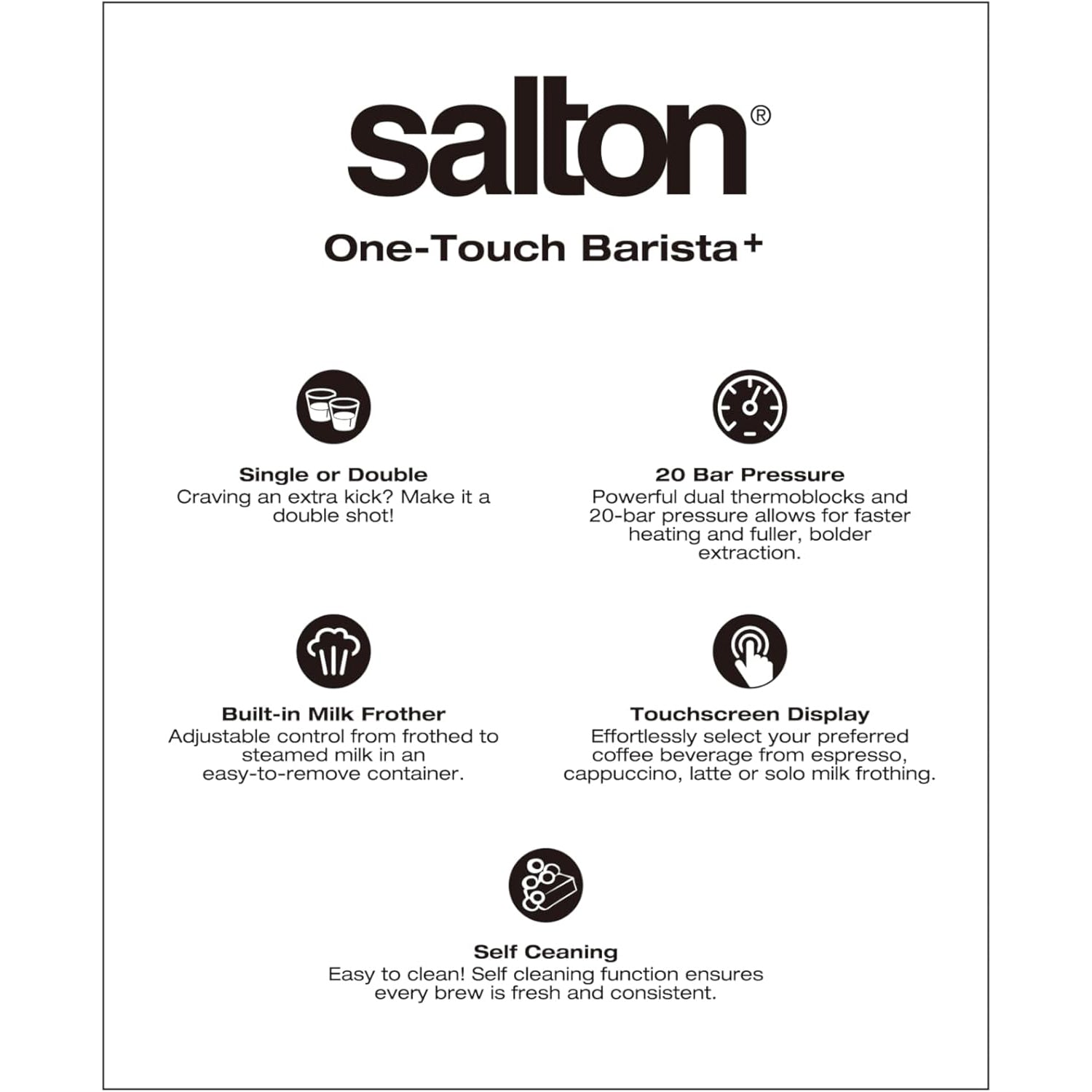 Salton - Machine à Expresso Barista+ 3 en 1, Recipient à Lait Amovible, Acier Inoxydable - Simple Boutique