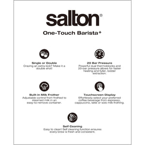 Salton - Machine à Expresso Barista+ 3 en 1, Recipient à Lait Amovible, Acier Inoxydable - Simple Boutique