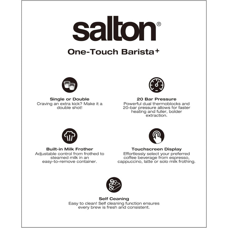 Salton - Machine à Expresso Barista+ 3 en 1, Recipient à Lait Amovible, Acier Inoxydable - Simple Boutique