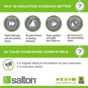 Salton - Plaque de Cuisson à Induction Portable avec Écran LED, Cool Touch et 8 Réglages de Température, Noir - Simple Boutique