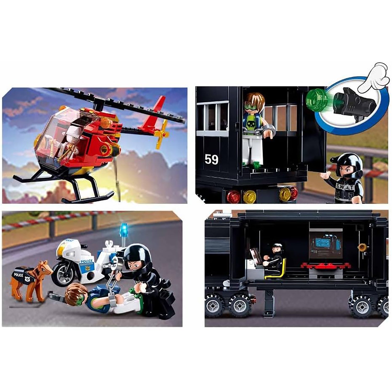 Sluban - Ensemble de Blocs de Construction Camion de Police, Hélicoptère et 5 Figurines, 540 Pièces - Simple Boutique