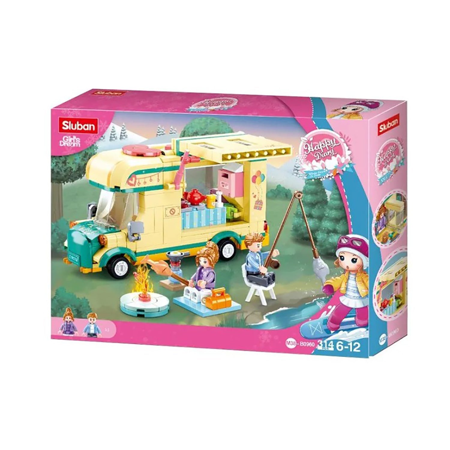 Sluban - Ensemble de Blocs de Construction Camping-Car d'été avec 2 Figurines, 314 Pièces - Simple Boutique