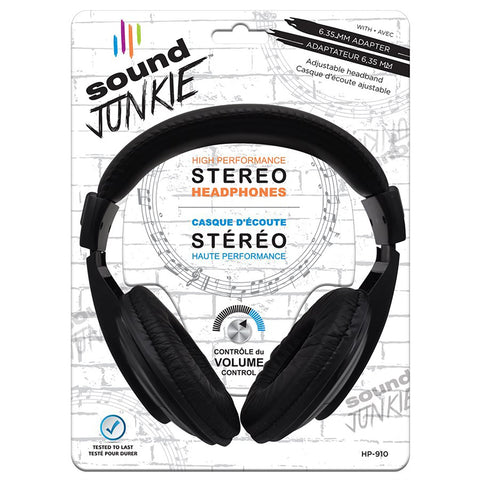 SoundJUNKIE - Casque d'écoute Stéréo Filaire avec Contrôle du Volume, Noir