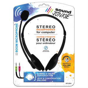 SoundJUNKIE - Casque d'écoute Stéréo pour Ordinateur Avec Microphone, Bandeau Réglable, Noir - Simple Boutique