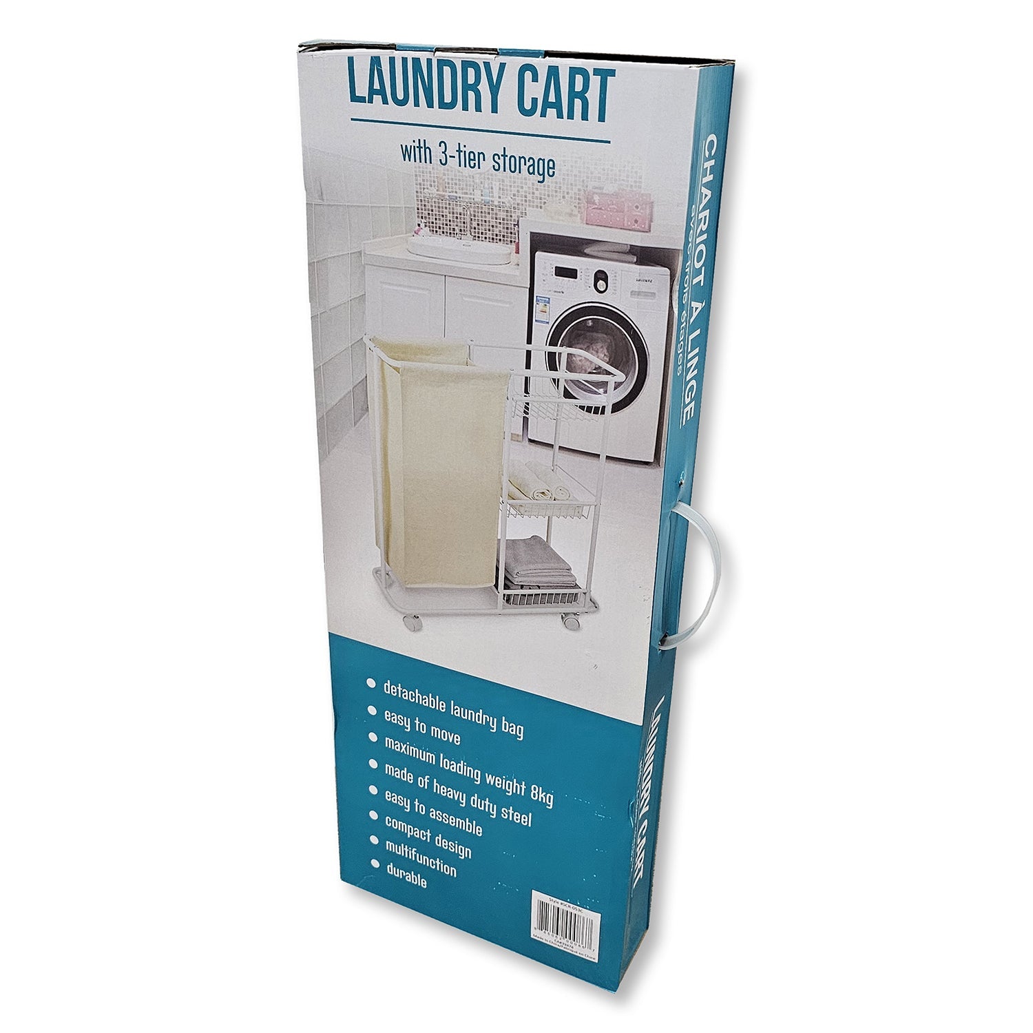 StarNight - Chariot de Salle de Bain avec Rangement et Panier à Linge, Blanc - Simple Boutique