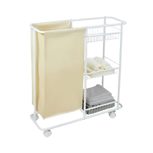 StarNight - Chariot de Salle de Bain avec Rangement et Panier à Linge, Blanc - Simple Boutique