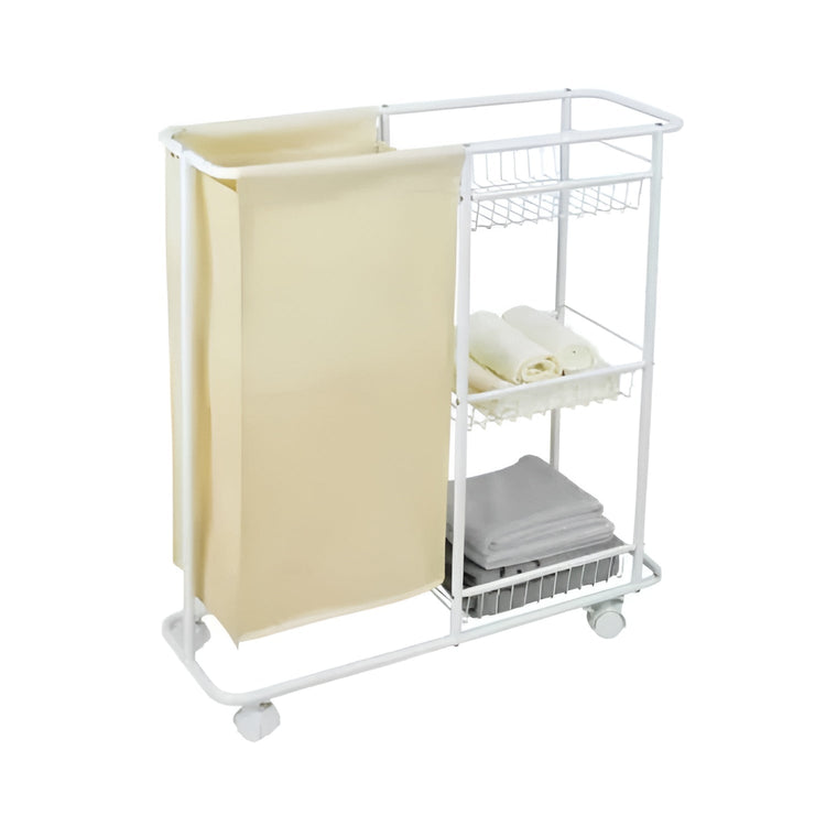 StarNight - Chariot de Salle de Bain avec Rangement et Panier à Linge, Blanc - Simple Boutique