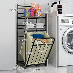 StarNight - Meuble de Rangement pour Salle de Bain en Métal avec Panier à Linge - Simple Boutique