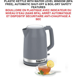 Starfrit - Bouilloire Électrique, Capacité de 1.7 Litre, 1500 Watts, Gris - Simple Boutique