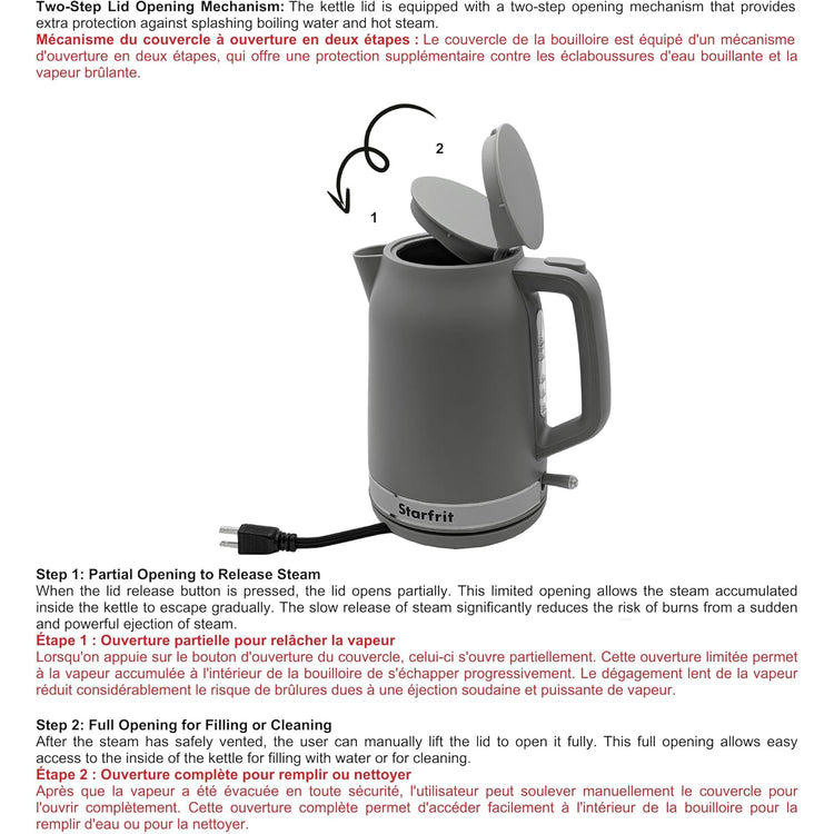 Starfrit - Bouilloire Électrique, Capacité de 1.7 Litre, 1500 Watts, Gris - Simple Boutique
