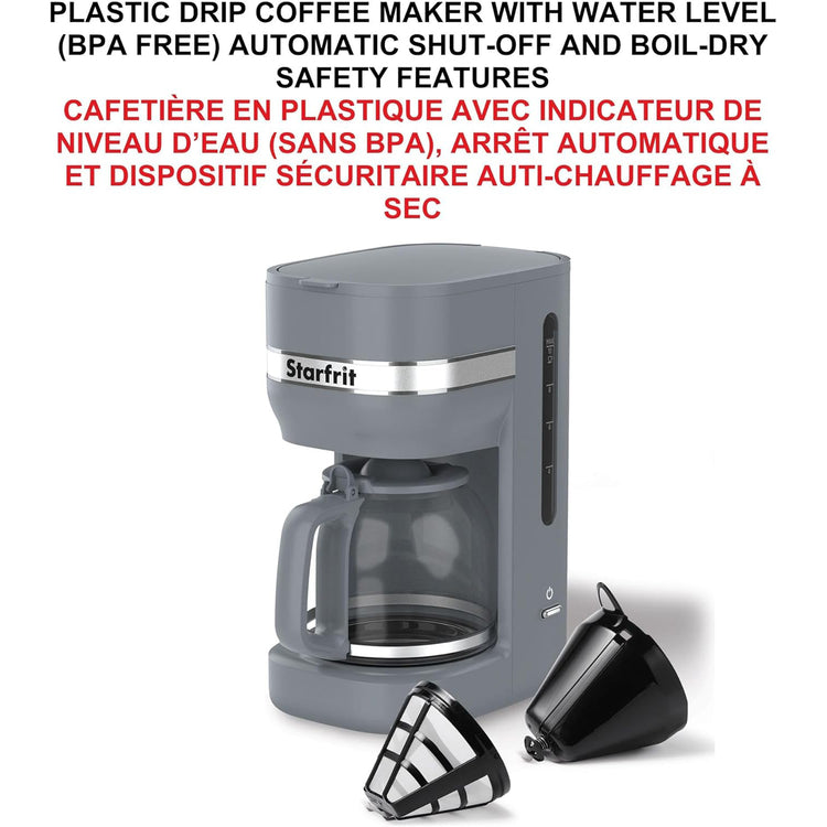 Starfrit - Cafetière 10 Tasses, Fonction Maintien au Chaud, 900 Watts, Gris - Simple Boutique