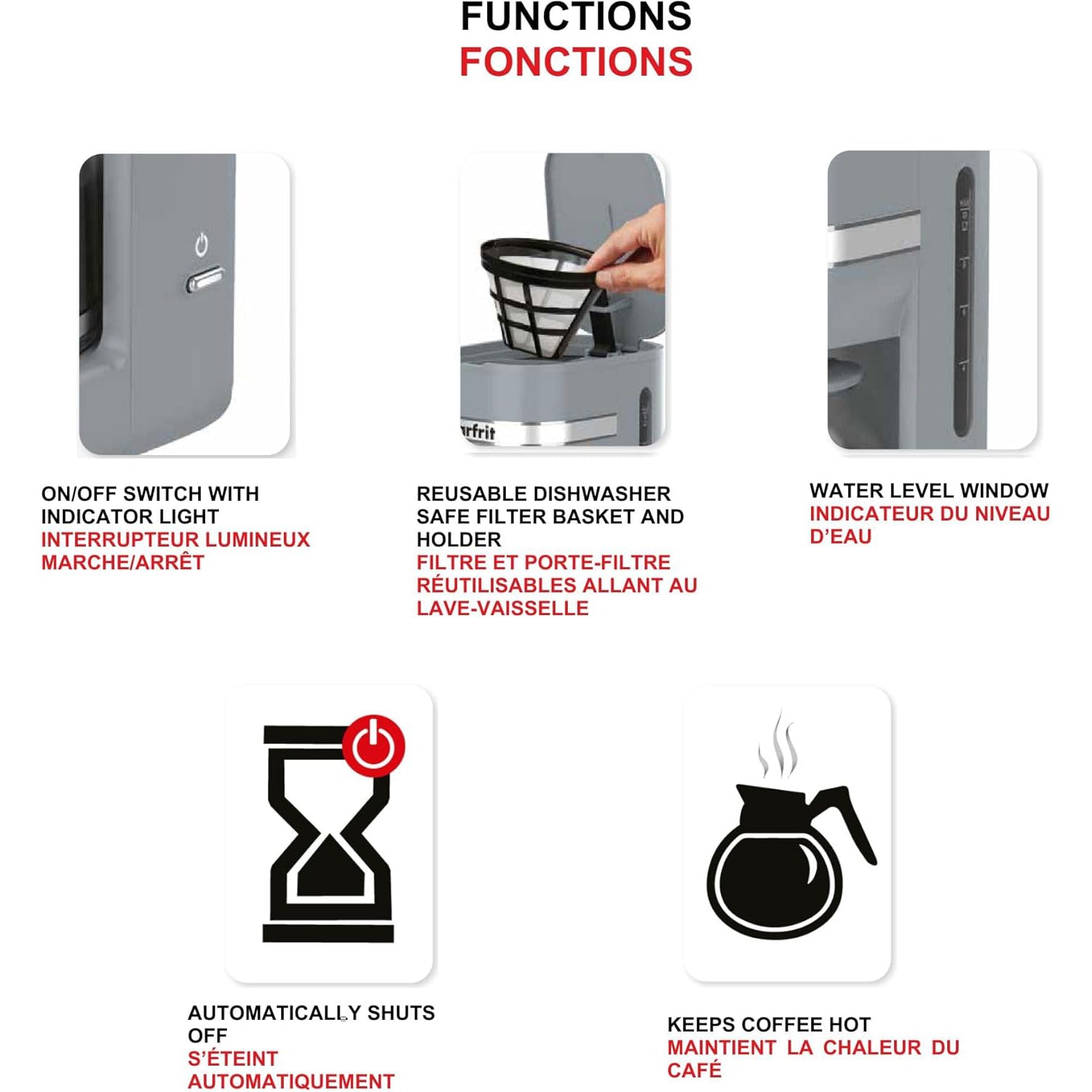 Starfrit - Cafetière 10 Tasses, Fonction Maintien au Chaud, 900 Watts, Gris - Simple Boutique
