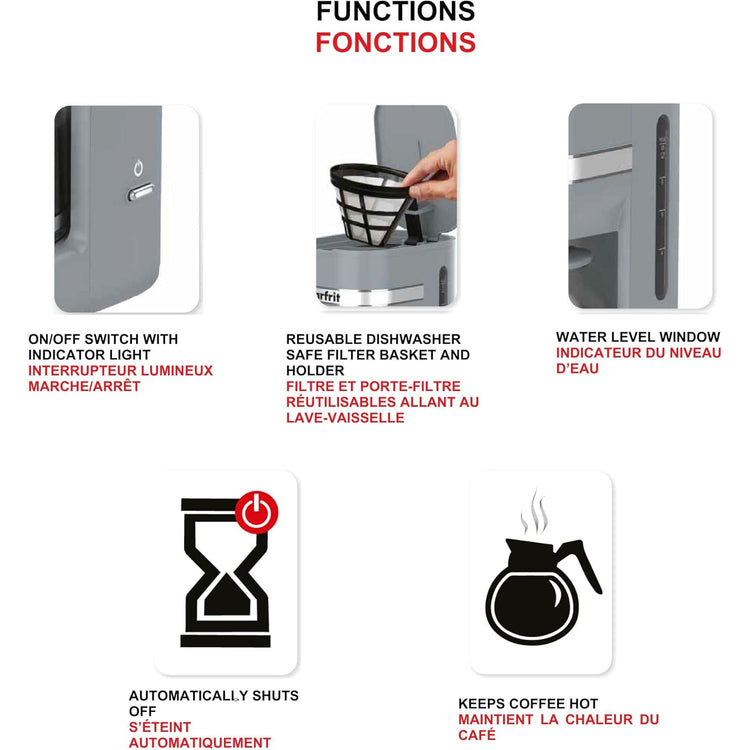 Starfrit - Cafetière 10 Tasses, Fonction Maintien au Chaud, 900 Watts, Gris - Simple Boutique