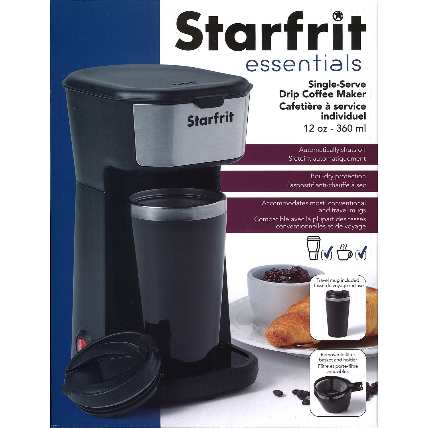 Starfrit - Cafetière à Portion Individuel, Filtre Amovible, Tasse de Voyage Incluse, Noir - Simple Boutique