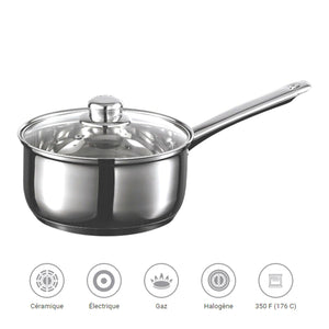 Starfrit - Casserole Everyday Basix avec Couvercle en Verre, Capacité de 2.3 Litres, Acier Inoxydable - Simple Boutique