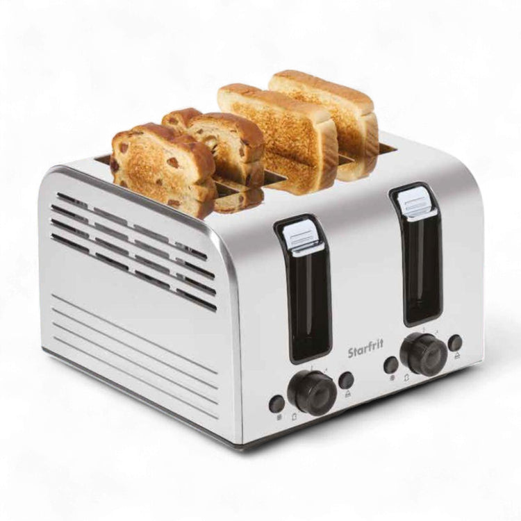 Starfrit Essentials – Grille-pain 4 Tranches, 1500 W, Fentes Auto-ajustables, Fonctions Décongeler / Réchauffer / Annuler - Simple Boutique
