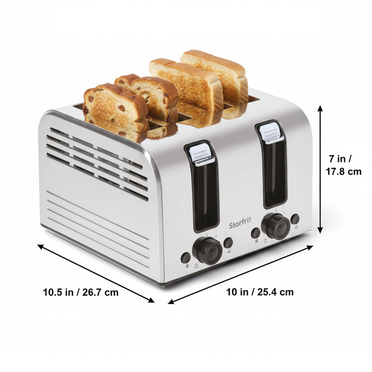 Starfrit Essentials – Grille-pain 4 Tranches, 1500 W, Fentes Auto-ajustables, Fonctions Décongeler / Réchauffer / Annuler - Simple Boutique