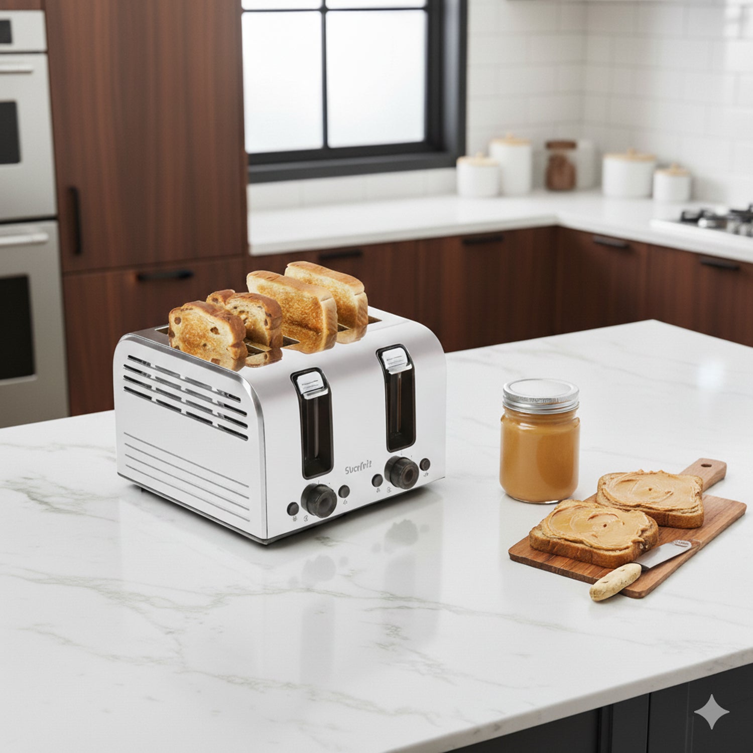 Starfrit Essentials – Grille-pain 4 Tranches, 1500 W, Fentes Auto-ajustables, Fonctions Décongeler / Réchauffer / Annuler - Simple Boutique