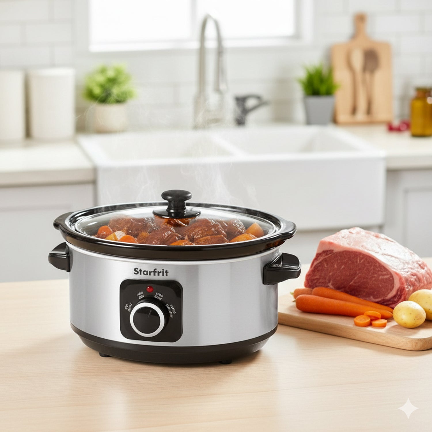 Starfrit Essentials – Mijoteuse Manuelle 3,5 QT (3,3 L) – Cuve en Céramique Amovible, Couvercle en Verre Trempé, 200 W - Simple Boutique