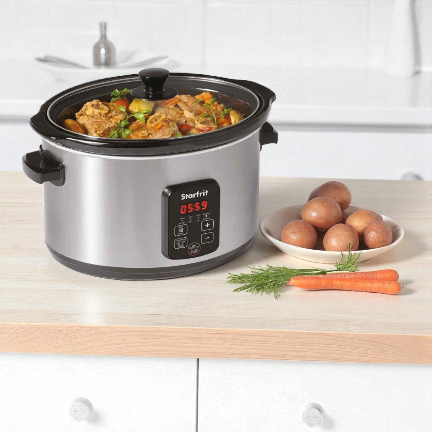 Starfrit Essentials – Mijoteuse Numérique Programmable 6,5 QT (6,1 L) – Céramique Amovible, 320 W, Acier Inoxydable - Simple Boutique