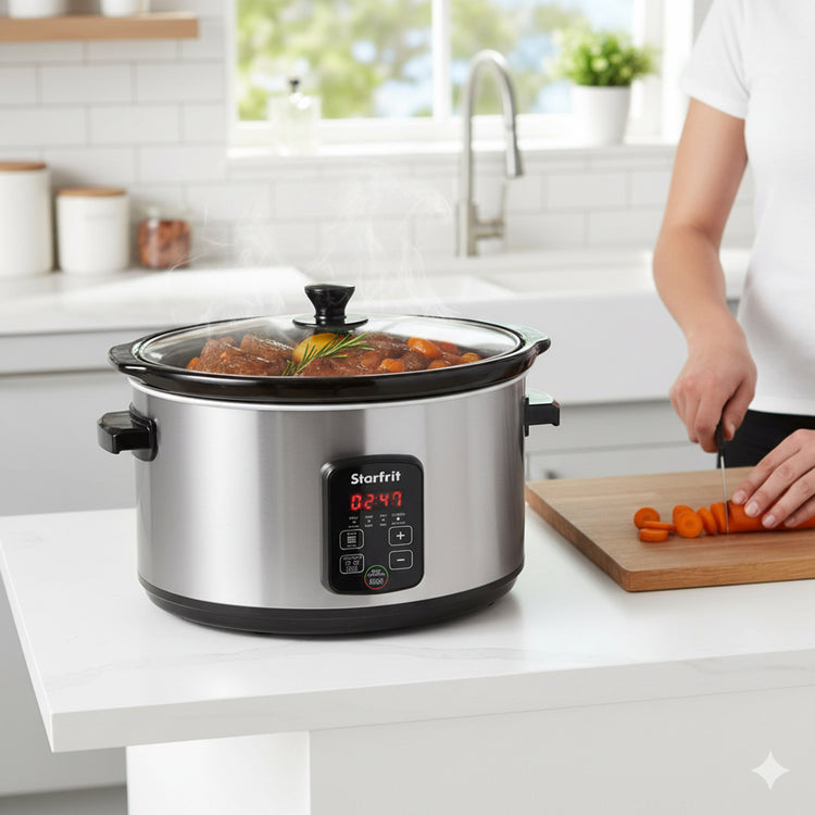 Starfrit Essentials – Mijoteuse Numérique Programmable 6,5 QT (6,1 L) – Céramique Amovible, 320 W, Acier Inoxydable - Simple Boutique