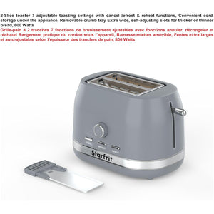 Starfrit - Grille-Pain 2 Tranches, 7 Niveaux de Brunissage, 850 Watts, Gris - Simple Boutique