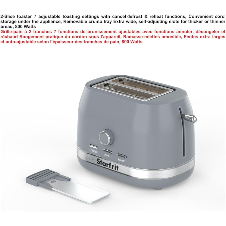 Starfrit - Grille-Pain 2 Tranches, 7 Niveaux de Brunissage, 850 Watts, Gris - Simple Boutique